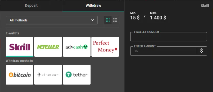 Withdraw money from Pin Up